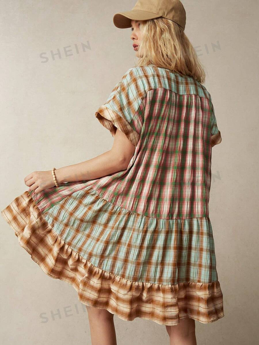 Bohemela Multicolored Plaid Patchwork Women&Apos;S Vacation Dress | SHEIN