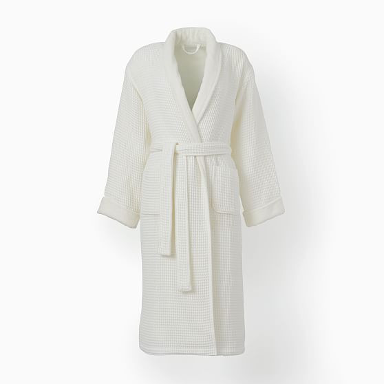 Organic Spa Waffle Robe, White, Small | West Elm (US)