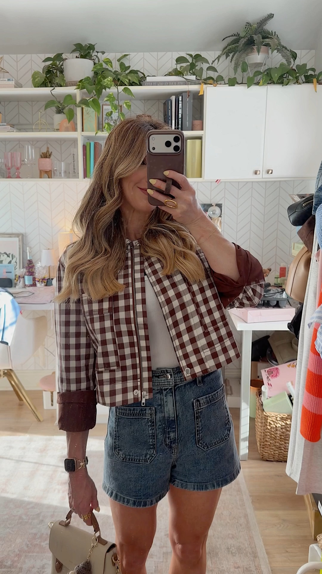 This chocolate brown gingham jacket is a spring wardrobe hero piece. Instantly makes a tank top and denim shorts look elevated. 

Spring outfits 2026, spring break outfits, target, outfits with denim shorts

#LTKmomlife #LTKootd #LTKPetite