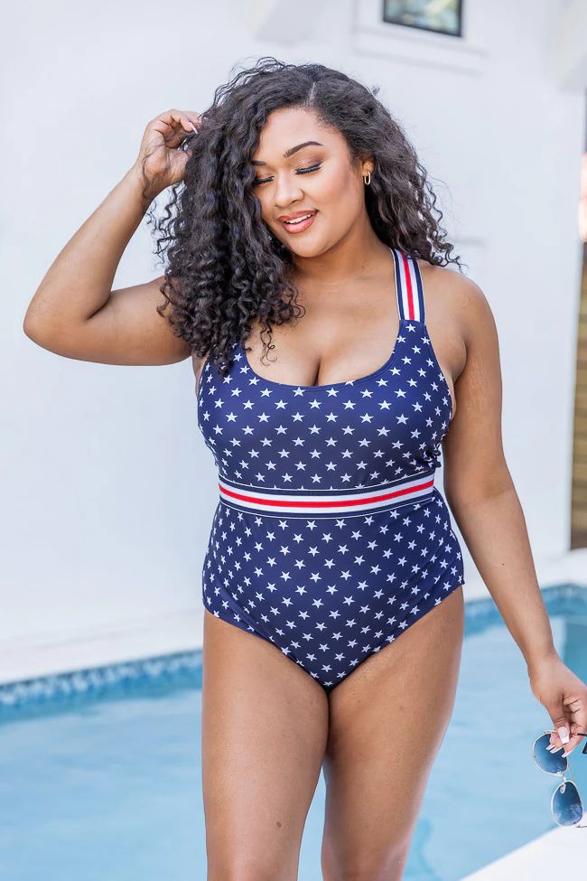 Distance Between Us Navy Stars One Piece Swimsuit | Pink Lily