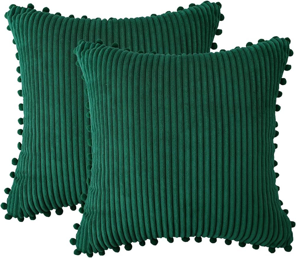 sykting Emerald Green Throw Pillow Covers 20x20 inch Soft Striped Decorative Boho Farmhouse Pillo... | Amazon (US)