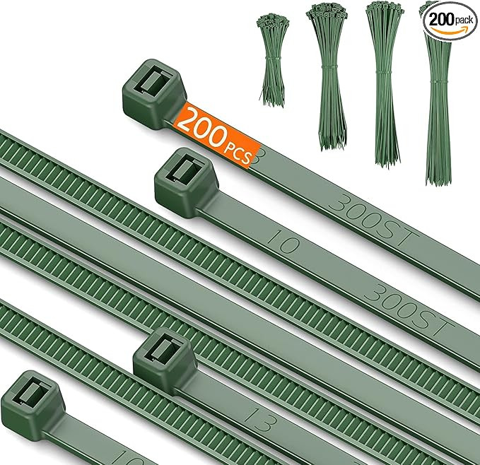 PA66 Green Zip Ties, 4+8+10+12 Inch with 22-55lb Strength, Premium Heavy Duty Self-locking Nylon ... | Amazon (US)