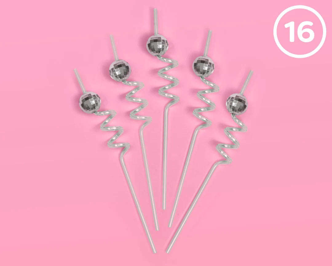 xo, Fetti Disco Ball Reusable Swirly Straw Set - 16 pc | Groovy Birthday Party Supplies, Last Dis... | Etsy (US)