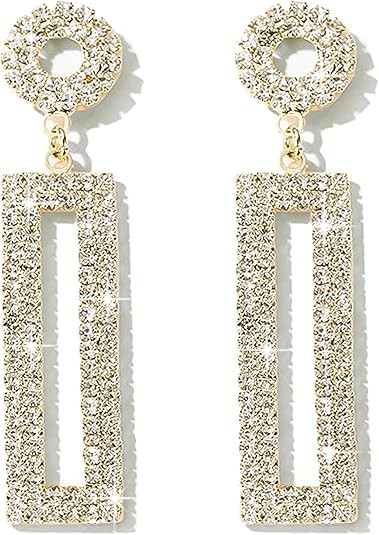 Geometric Rectangle Cubic Zirconia Rhinestone long Drop Dangle Earrings for women Hypoallergenic ... | Amazon (US)