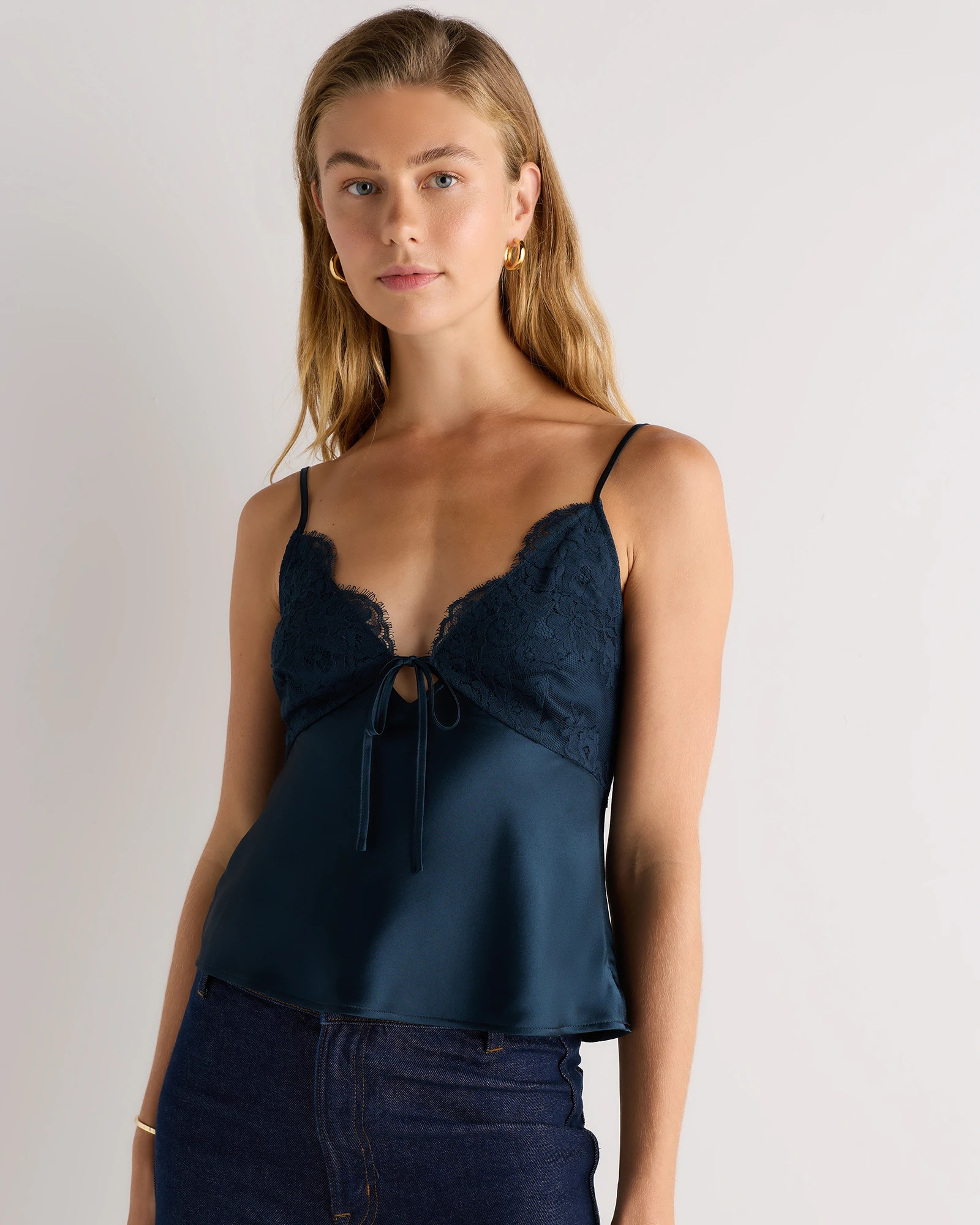 Quince | Women's Lace Cutout Cami in Champagne, Size Medium, Silk | Quince