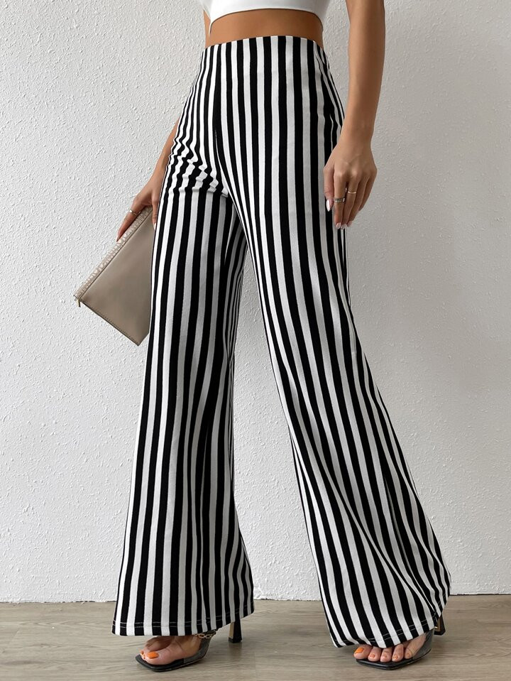 SHEIN Privé High Waist Vertical Striped Flare Leg Pants | SHEIN