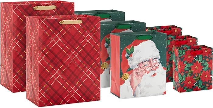 Hallmark Assorted Christmas Gift Bags (8 Bags: 3 Small 6", 3 Medium 9", 2 Large 13") Santa Claus,... | Amazon (US)