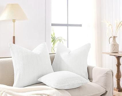 COCOPLOCEUS 24x24 Pillow Covers Set of 2 White Euro Shams Boho Decorative Throw Pillow Covers Cot... | Amazon (US)