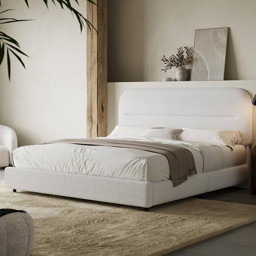 HOMBCK Queen Size Boucle Bed Frame, Upholstered Bed Frame with Headboard, Soft Cloud Bed Frame wi... | Amazon (US)