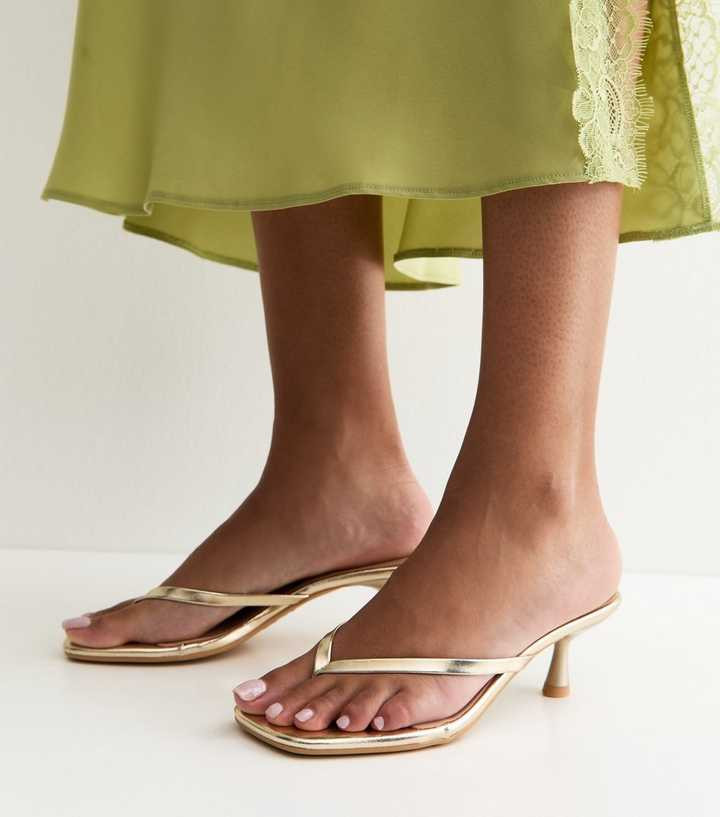 Gold Faux Leather Toe Post Mule Sandals | New Look | New Look (UK)