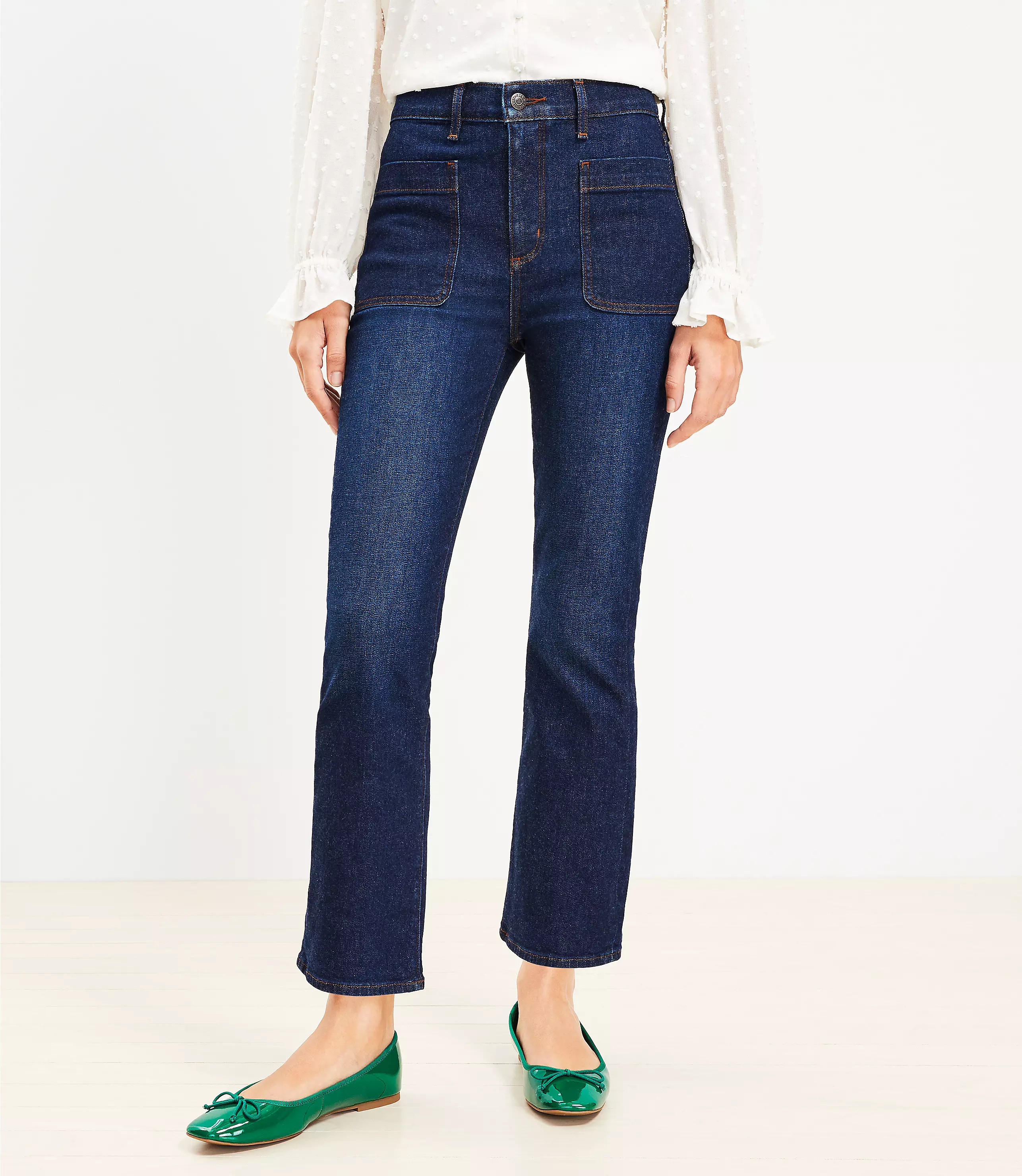 Petite Patch Pocket High Rise Kick Crop Jeans in Rinse Wash | LOFT