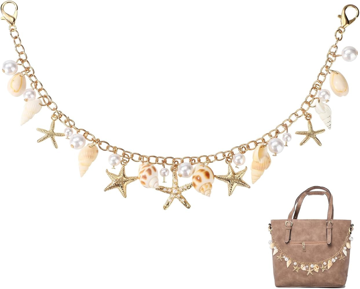 Lyreh Ocean Handbag Chain, Alloy Beach Conch Pearls Starfish Shells Bag Charm Stylish Gold Sea Sh... | Amazon (US)