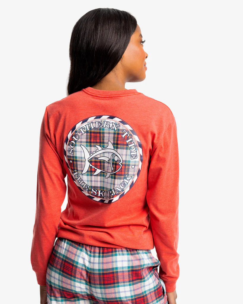 Heather Plaid Skipjack Medallion Long Sleeve T-Shirt | Southern Tide