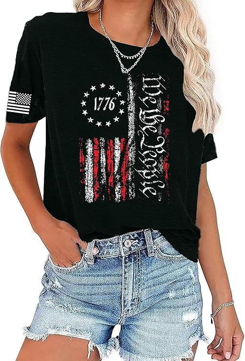 American Flag Patriotic T-Shirt for Women 4th of July Shirts Graphic Tees USA Flag Short Sleeve S... | Amazon (US)