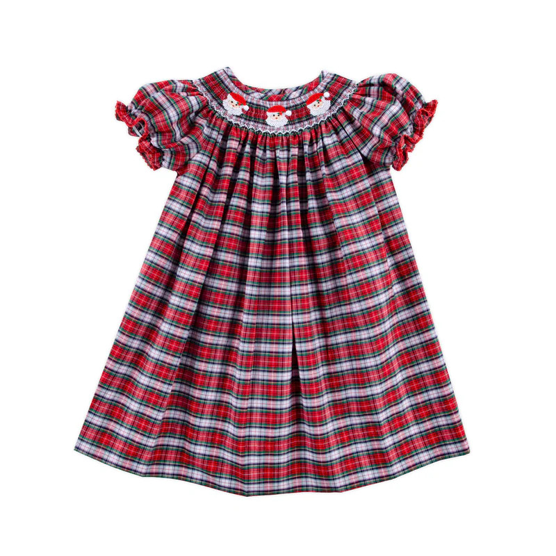 Happy Santa Smocked Seattle Red Plaid Bishop Dress | Classic Whimsy