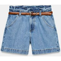 Zara - Belted Baggy Shorts - Mid-Blue - 25 (Us 0) - Woman | Zara US