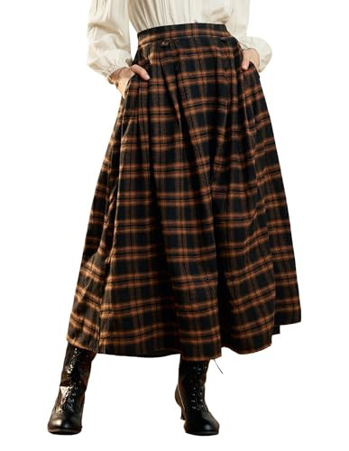 Plaid Skirt for Women 2025 High Waist Maxi Skirt with Pockets Orange Plaid M | Amazon (US)