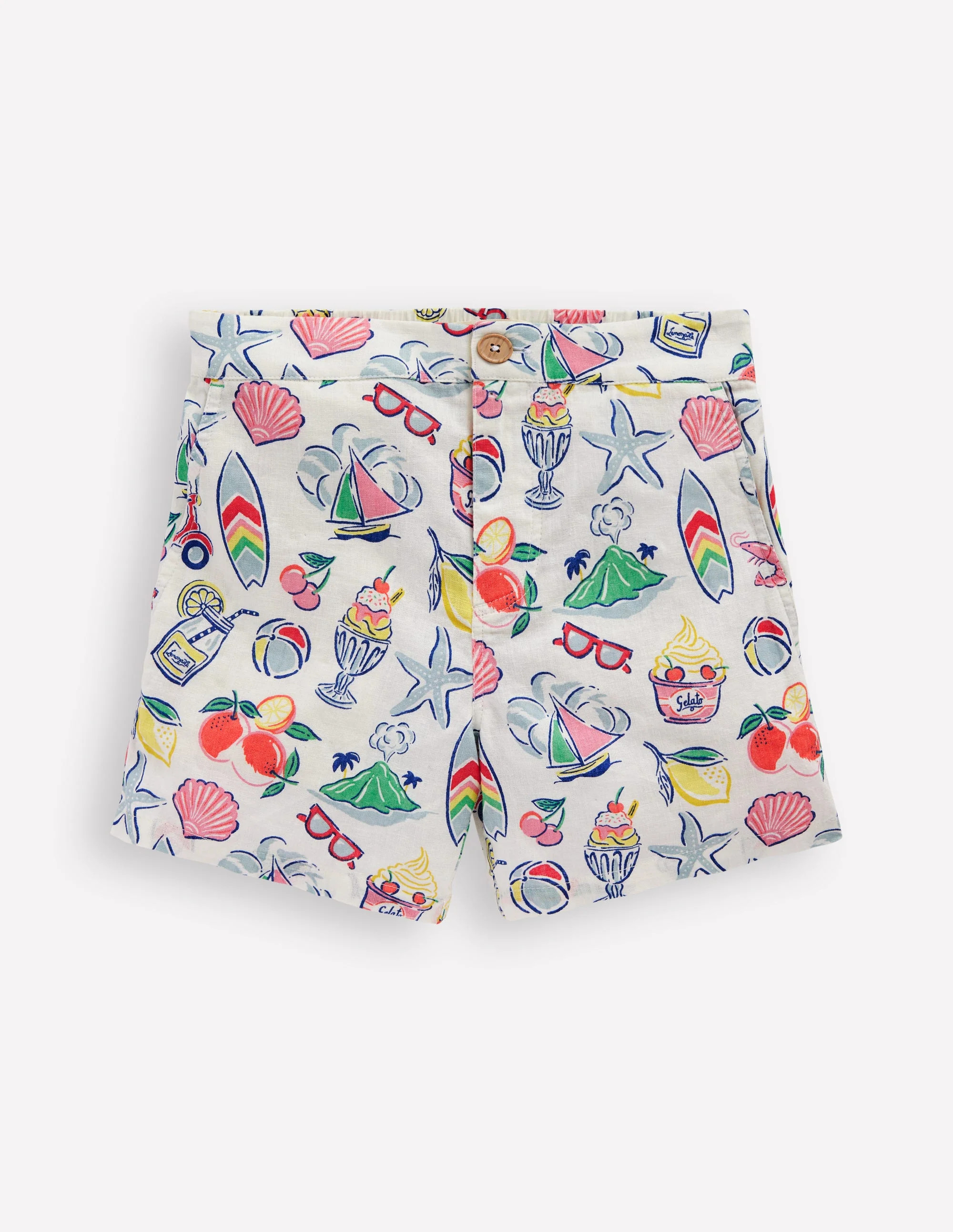 Cotton Linen Shorts-Ivory Holiday Print | Boden (US)