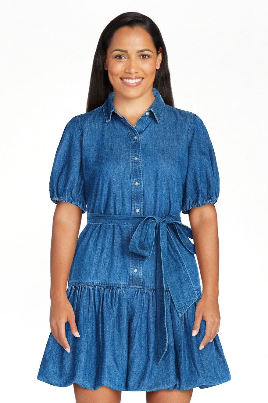 Free Assembly Women's and Women's Plus Denim Mini Dress with Puff Sleeves, Sizes XS-4X | Walmart (US)