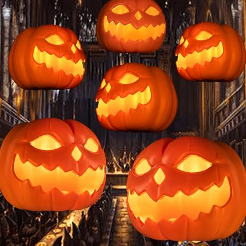 Halloween Decorations - Set of 6 Floating LED Pumpkins with Remote Control - Magic Hanging Flickering Warm Light Flameless Floating LED Pumpkins Decor for Indoor Home Room Bedroom Party Decoration | Amazon (US)