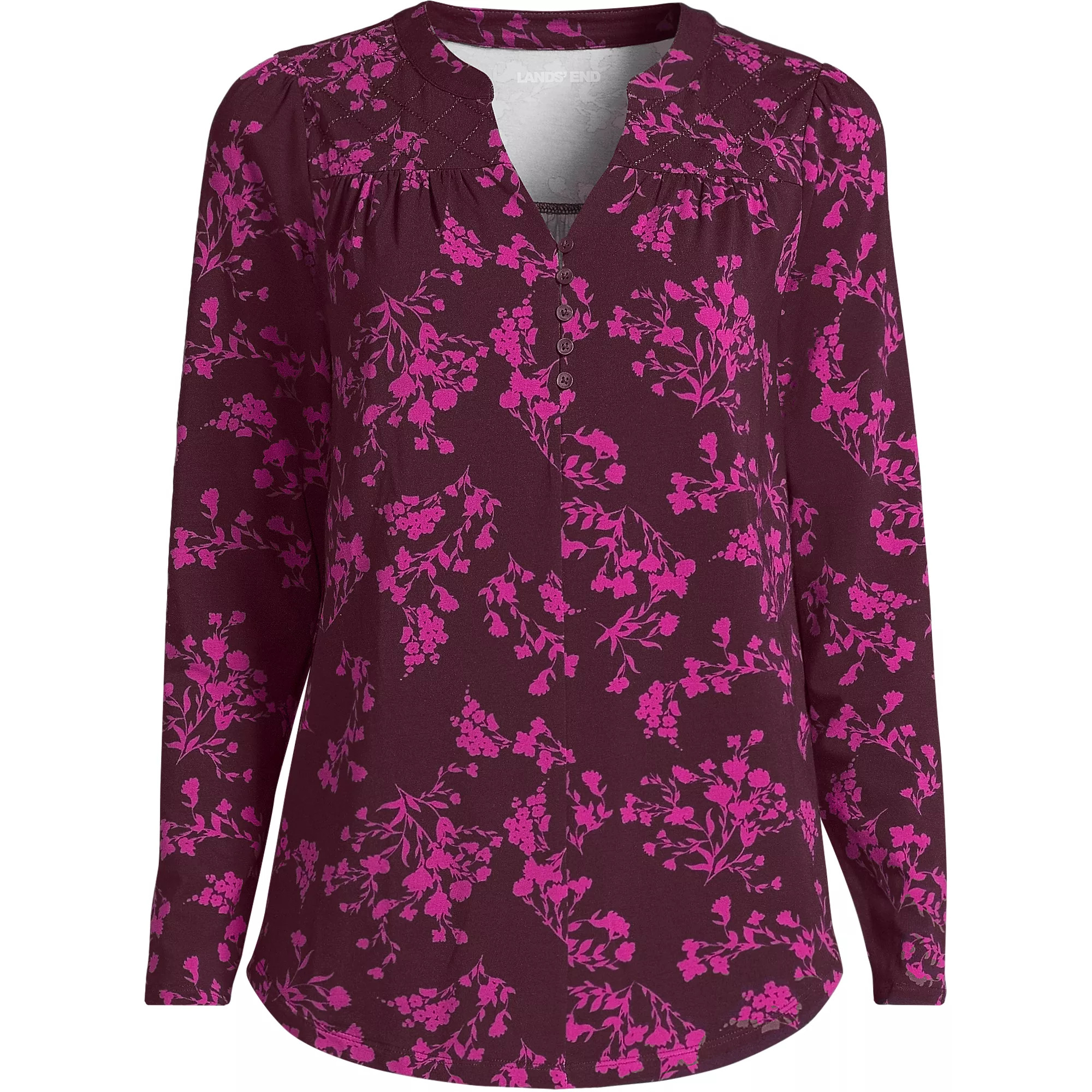 Women's Plus Size Long Sleeve Lightweight Jersey Notch Neck Tunic Top | Lands' End (US)