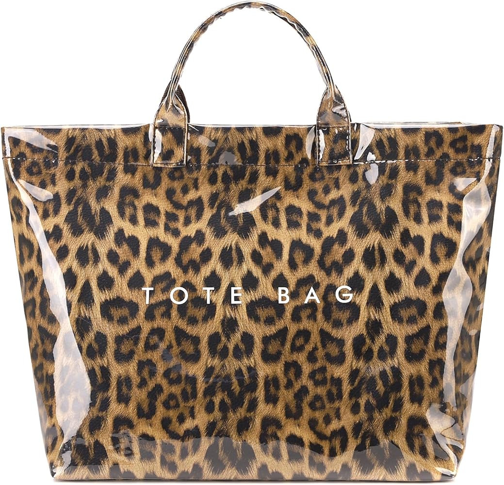 PVC Tote Bag for Women Large Tote Purse Kraft Paper Letter Print Hobo Handbags for Work Beach Sho... | Amazon (US)