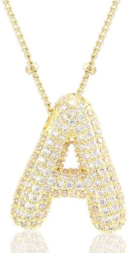 Letter Necklace, 14k Gold Plated Bubble Balloon Dainty Necklace for Women, Chunky Initial Charm P... | Amazon (US)