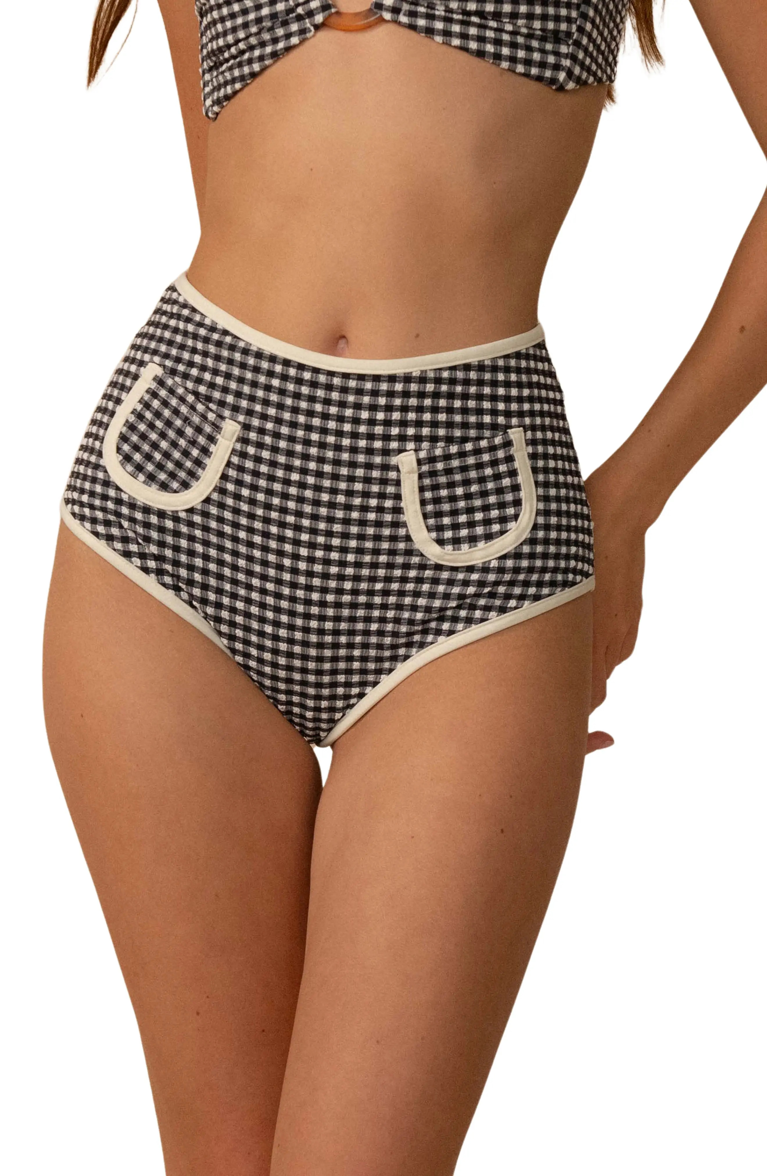 MONTCE Gingham High Waist Bikini Bottoms (Women) | Nordstrom | Nordstrom