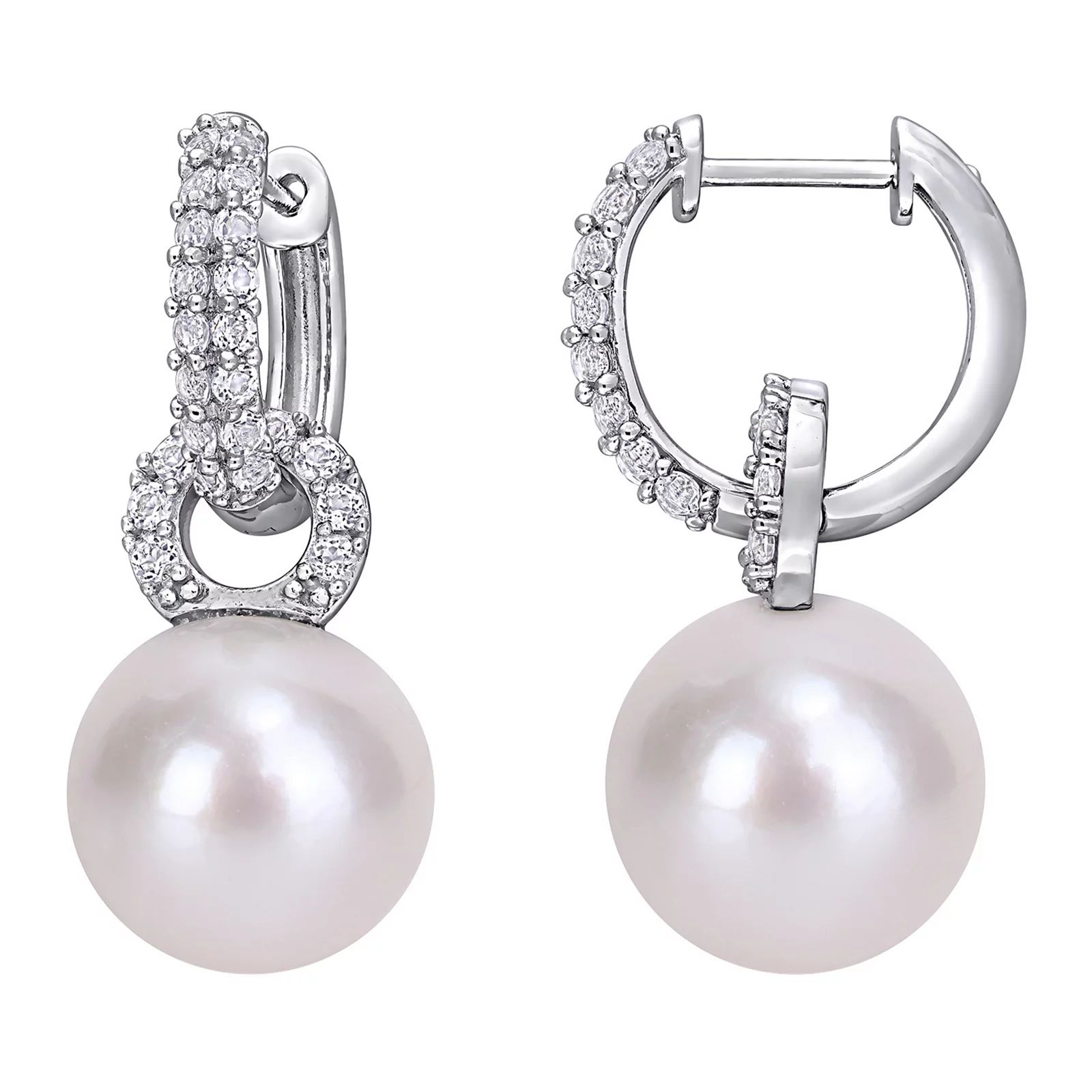 Stella Grace Sterling Silver Freshwater Cultured Pearl & White Topaz Hoop Earrings, Women's | Kohl's