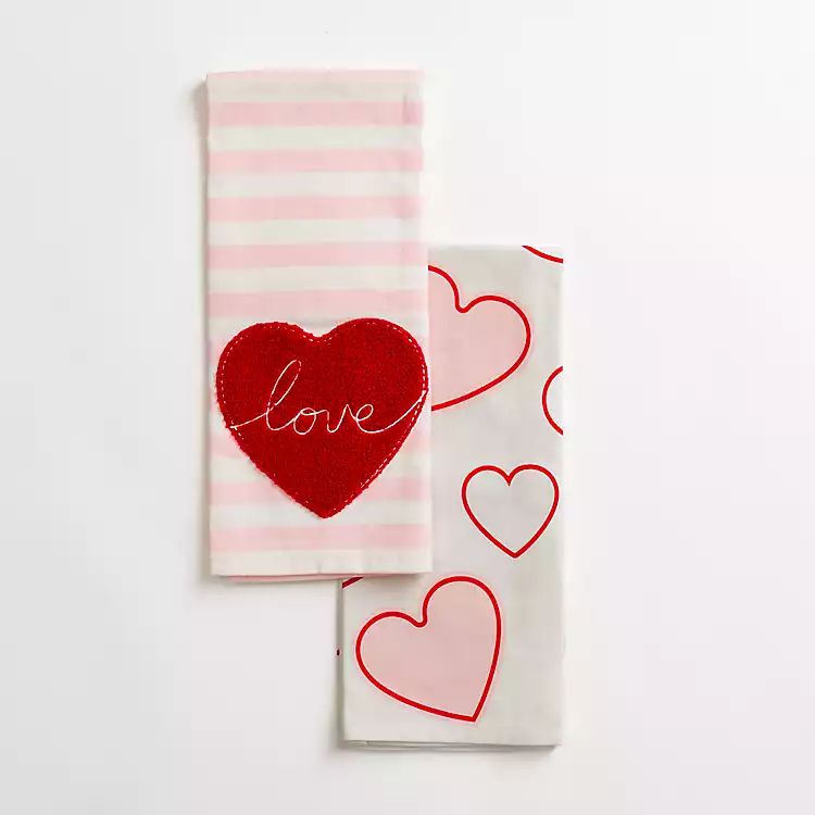 New! Pink & Red Hearts Kitchen Towels, Set of 2 | Kirkland's Home