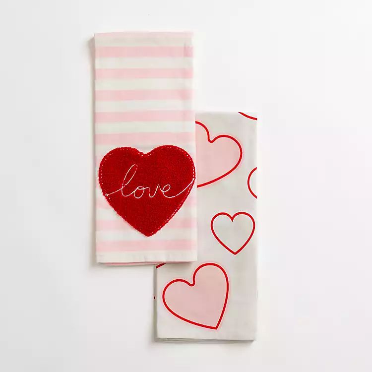 New! Pink & Red Hearts Kitchen Towels, Set of 2 | Kirkland's Home