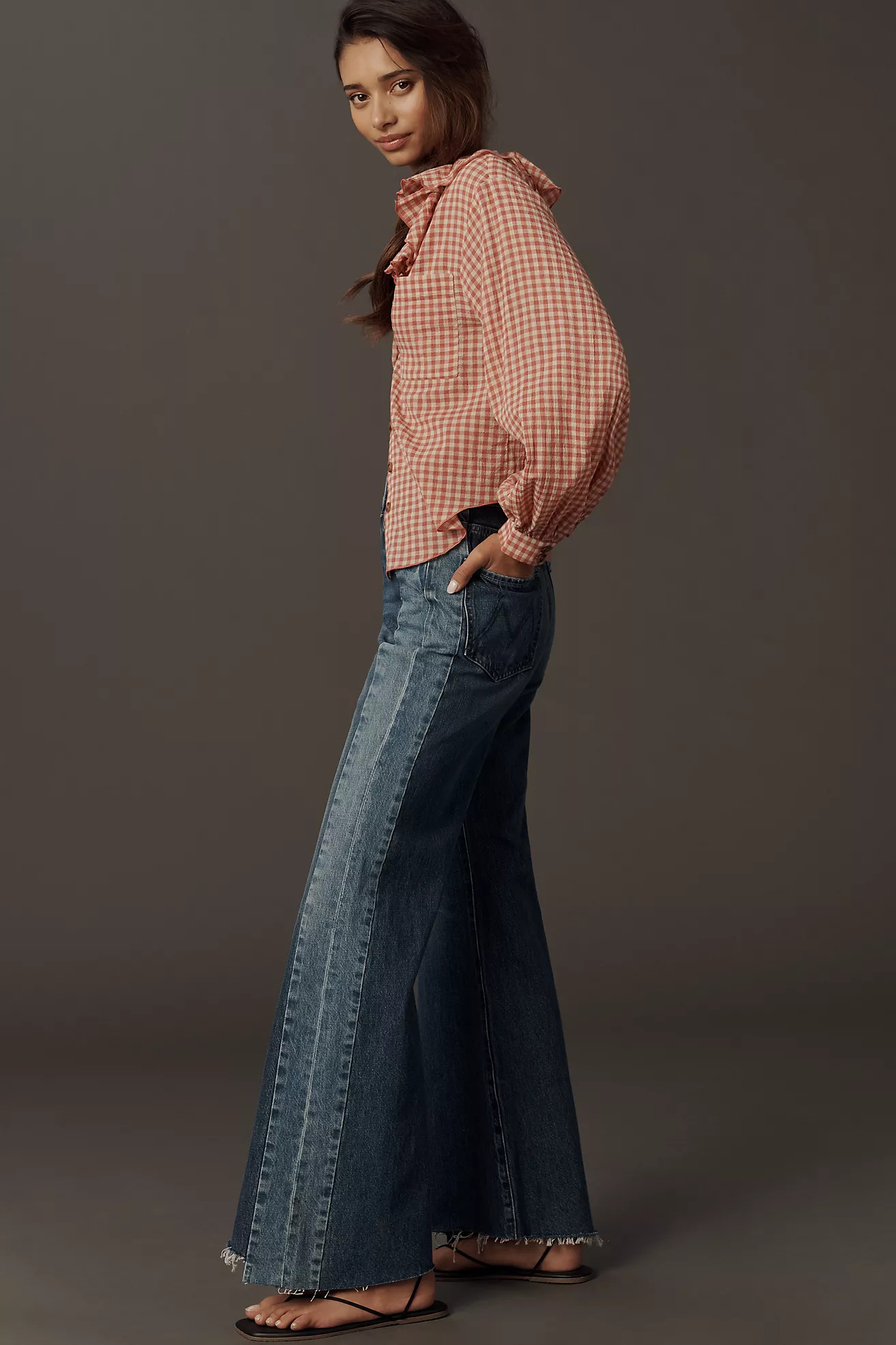 MOTHER The Tux Sidestepper Sneak Fray High-Rise Wide-Leg Jeans | Anthropologie (US)