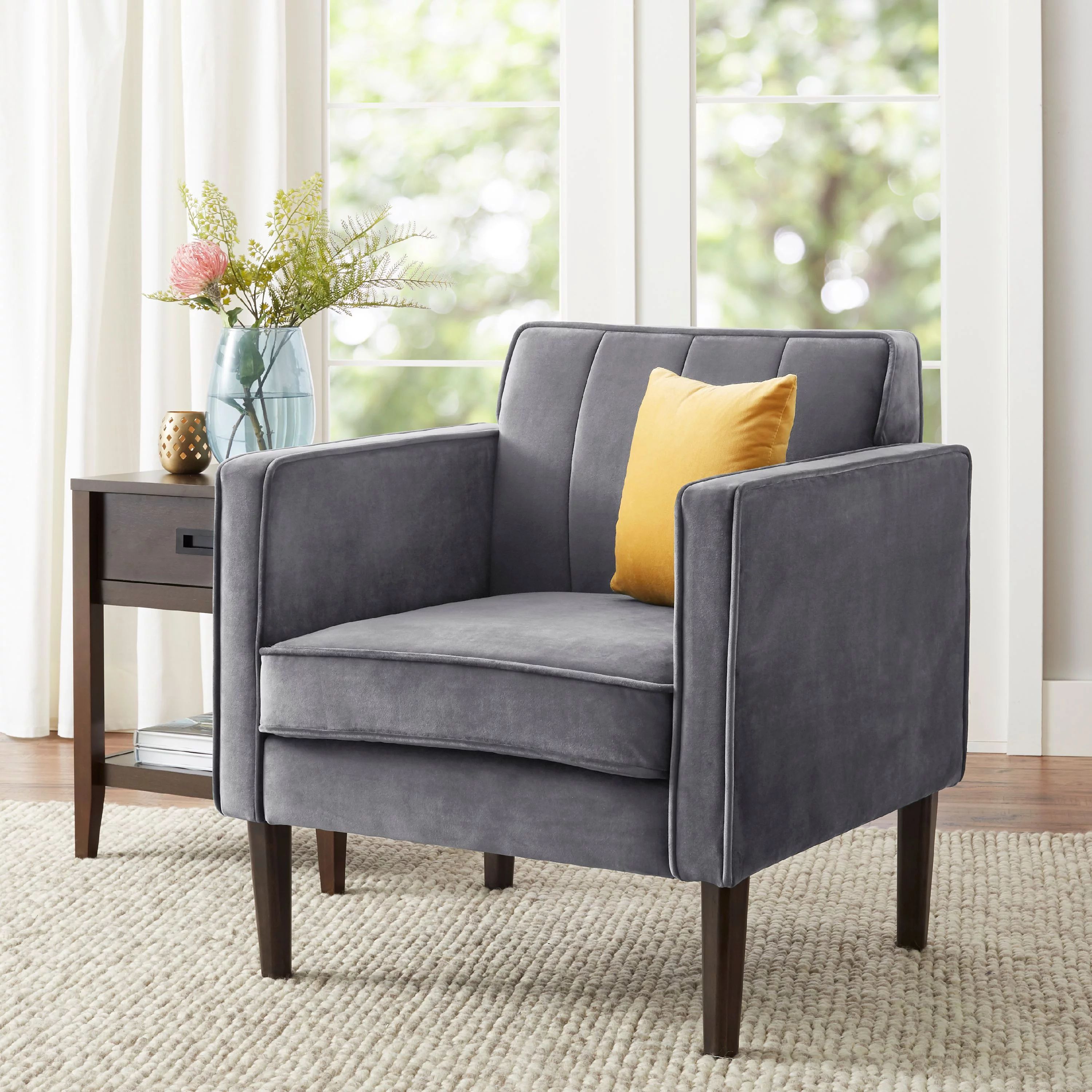 Better Homes & Gardens Marlowe Faux Velvet Lounge Chair, Gray | Walmart (US)