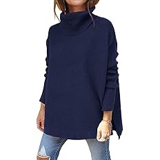 LILLUSORY Women's Turtleneck Oversized Sweaters Long Batwing Sleeve Spilt Hem Tunic Pullover Knit... | Amazon (US)