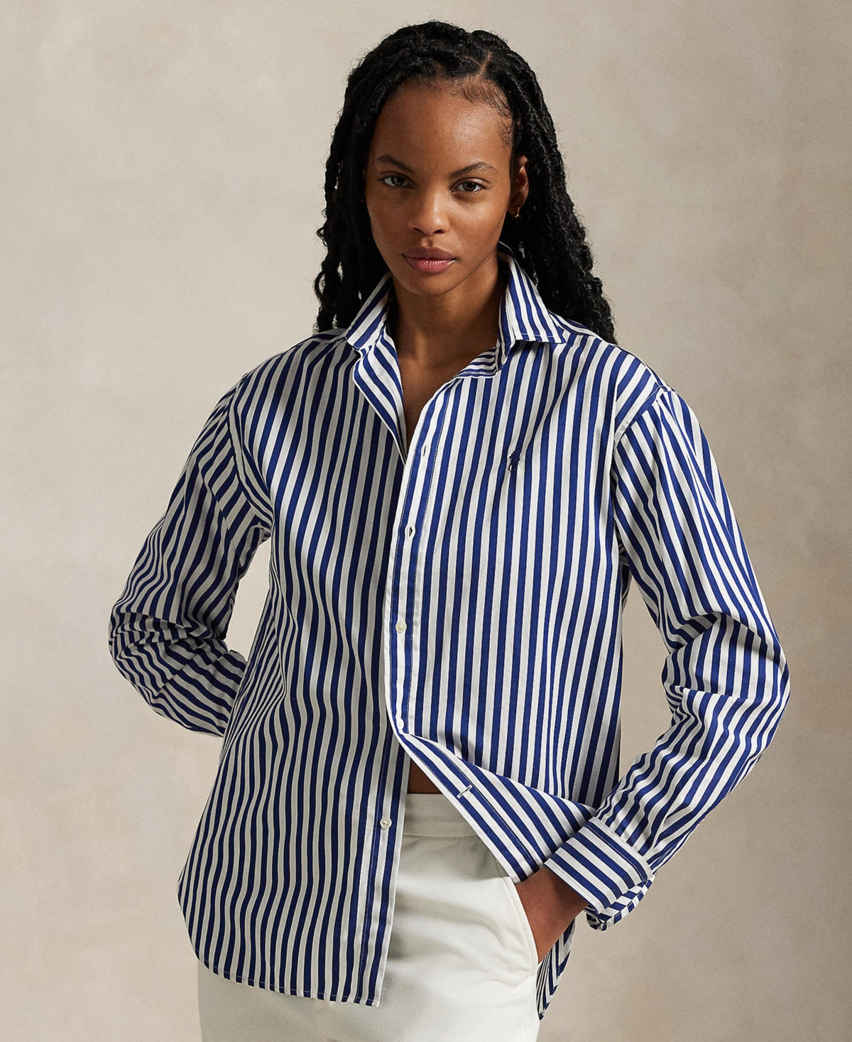 Polo Ralph Lauren Women's Relaxed-Fit Striped Cotton Shirt - Fall Royal/White | Macy's