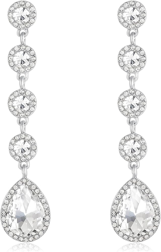 Amazon.com: Vintage Hot Pink Rhinestone Statement Long Dangle Earrings,Wedding Bridal Elegant Cry... | Amazon (US)