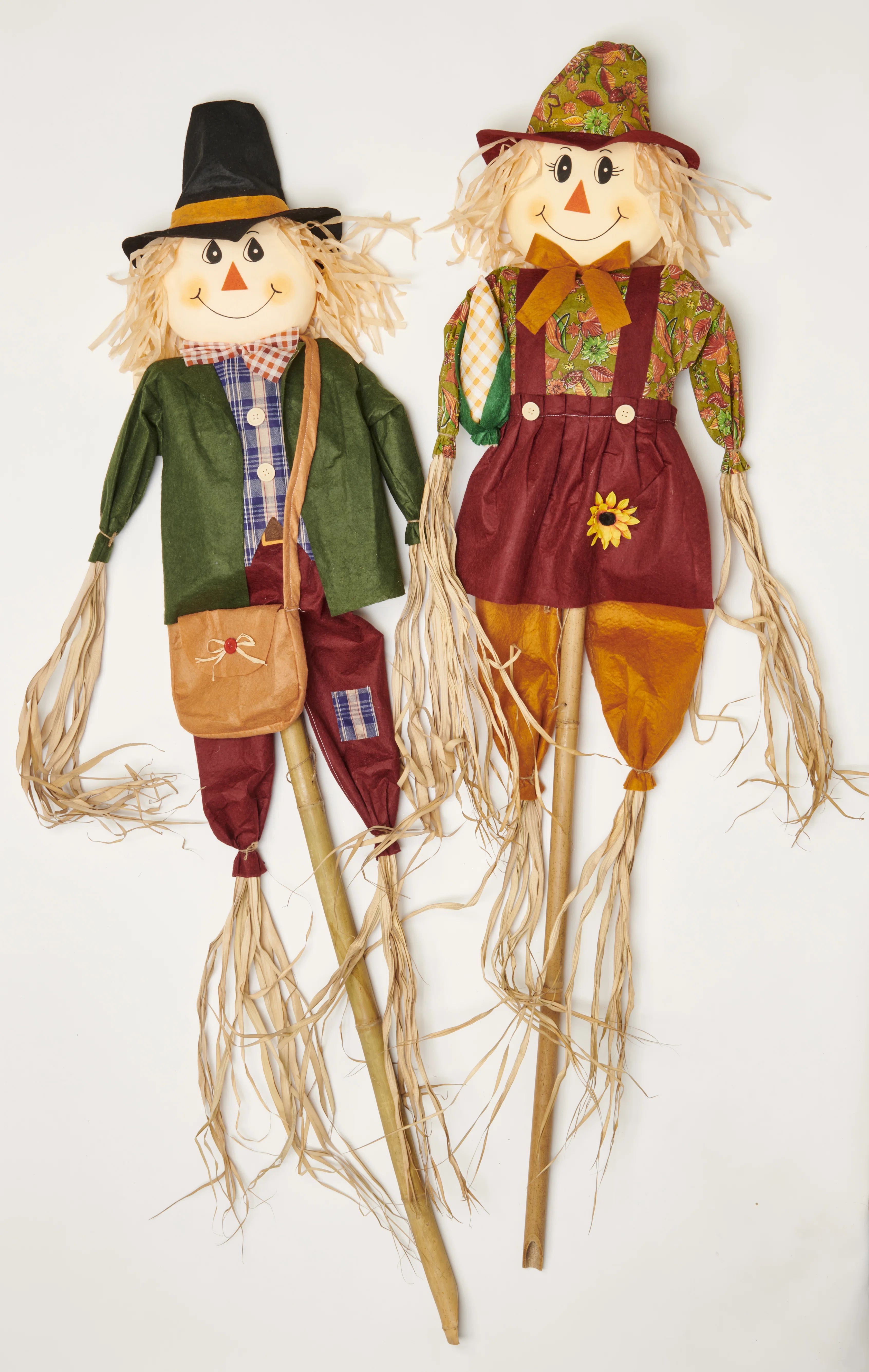 2 Piece Boy and Girl Fall Harvest Scarecrow on Pole Holding Sack or Corn Garden Stake Set | Wayfair North America