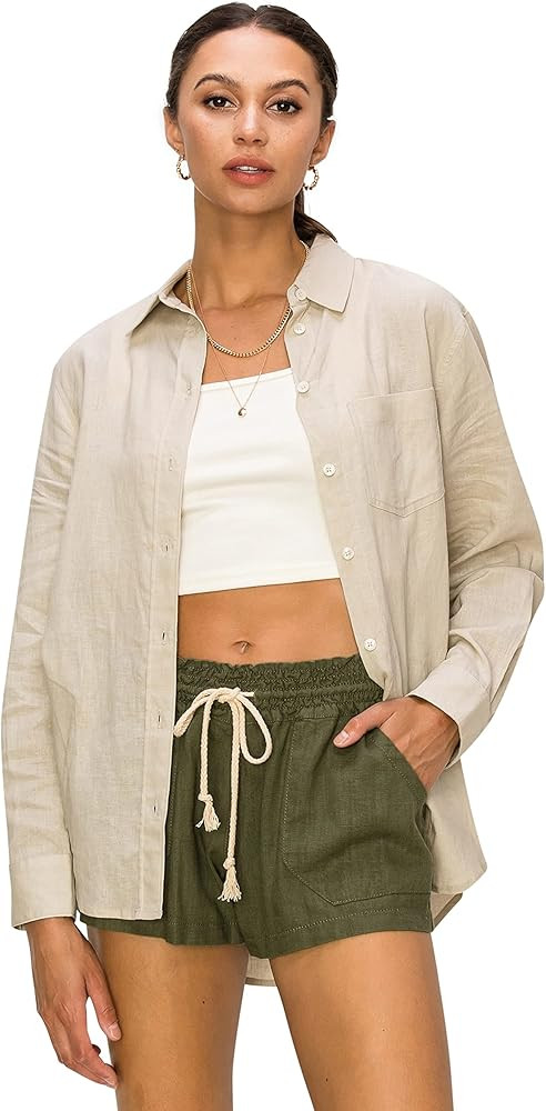Cali1850 Women's Casual Linen Shirts \u2013 Relaxed Fit Long Sleeve Button Down Top Collared Blou... | Amazon (US)