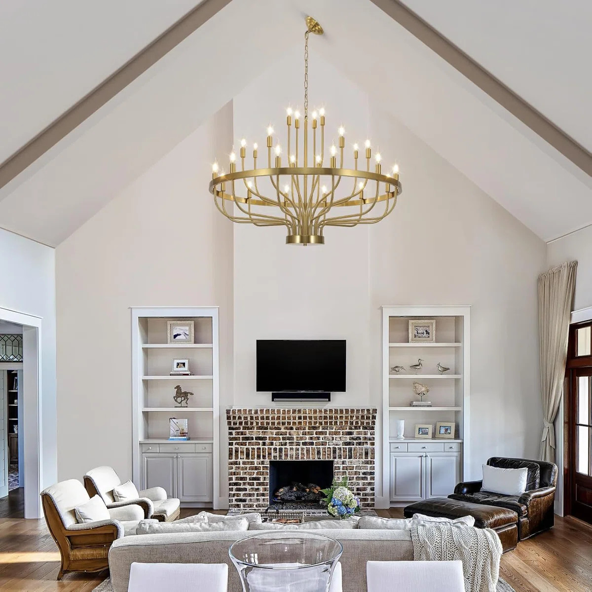 24-Light Gold Chandelier For High Ceilings, 3-Tier Farmhouse Wagon Wheel Design, Large Lighting F... | Wayfair North America