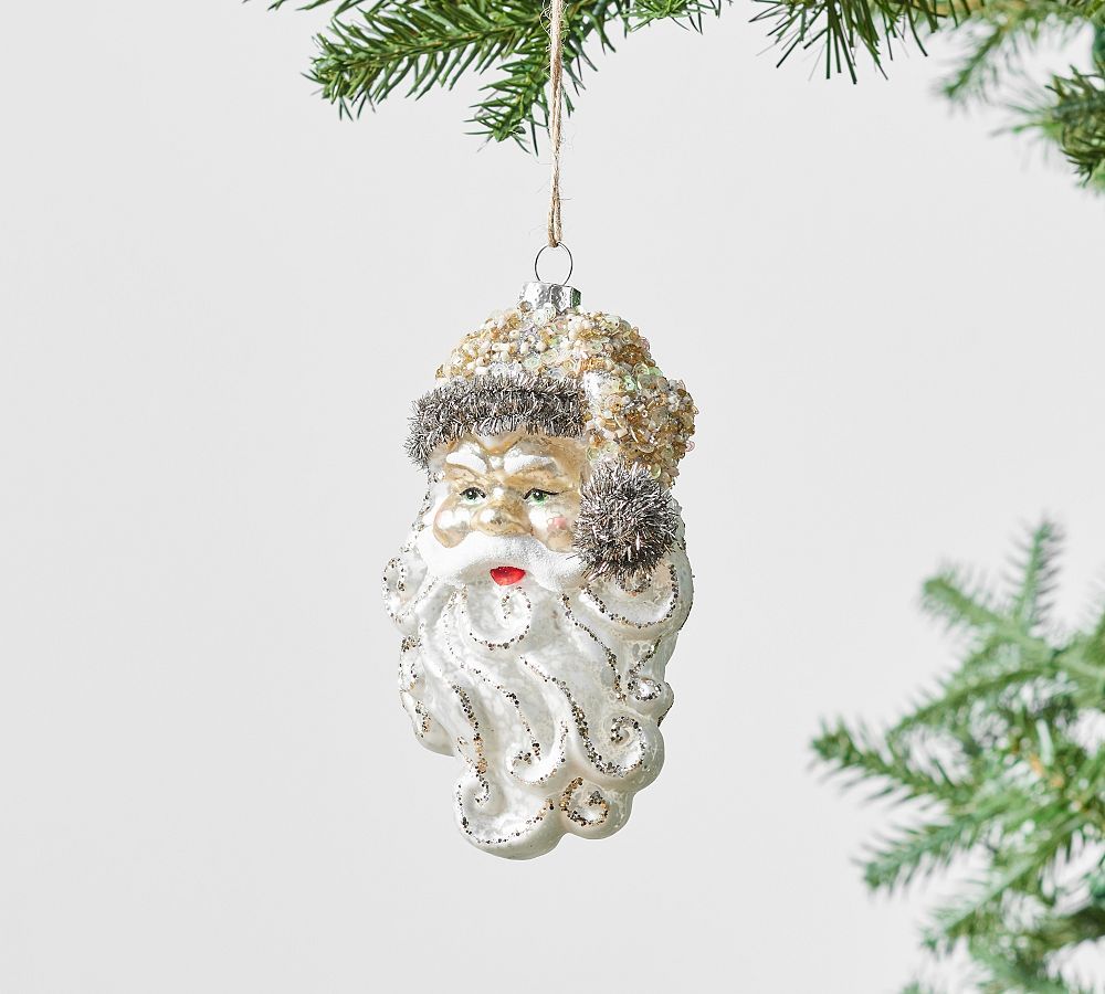 Glitter Santa Head Ornament | Pottery Barn (US)