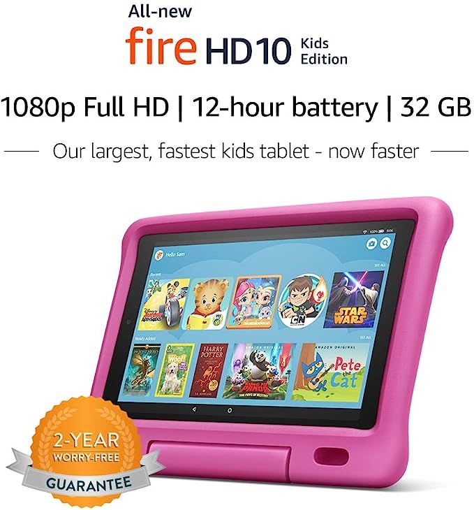 Fire HD 10 Kids Edition Tablet – 10.1” 1080p full HD display, 32 GB, Pink Kid-Proof Case | Amazon (US)