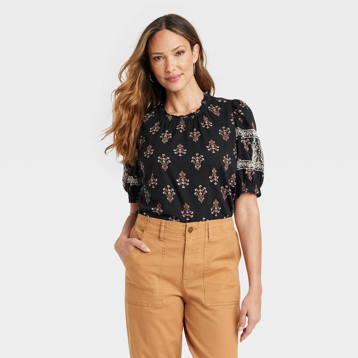 Women's Short Sleeve Embroidered Blouse - Knox Rose™ Black | Target
