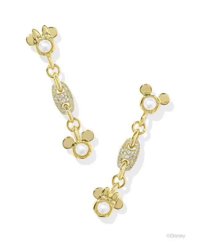 Disney | Kendra Scott Gold Mickey Mouse and Minnie Mouse Crystal Linear Earrings in White Mix | Kendra Scott