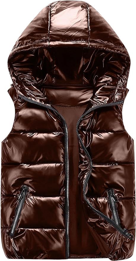 SeekMe Women's Hooded Shiny Insulated Puffer Vest Sleeveless Down Puffer Jacket | Amazon (US)