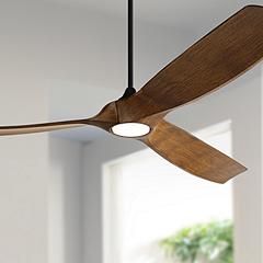 70" Kona Wind Black-Koa LED DC Damp Rated Ceiling Fan with Remote | Lamps Plus