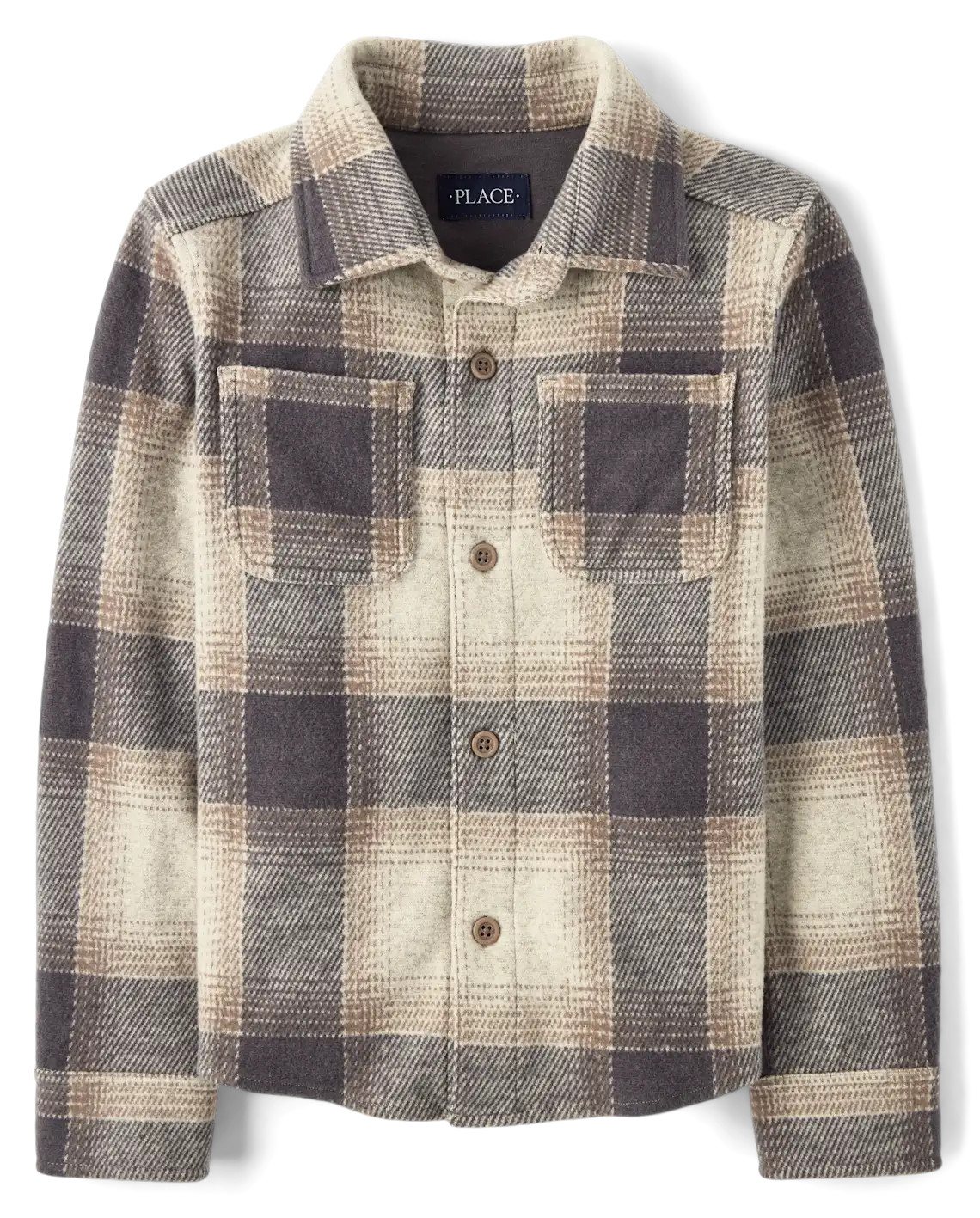 Kids Cozy Plaid Knit Button Up Shirt - gray | The Children's Place