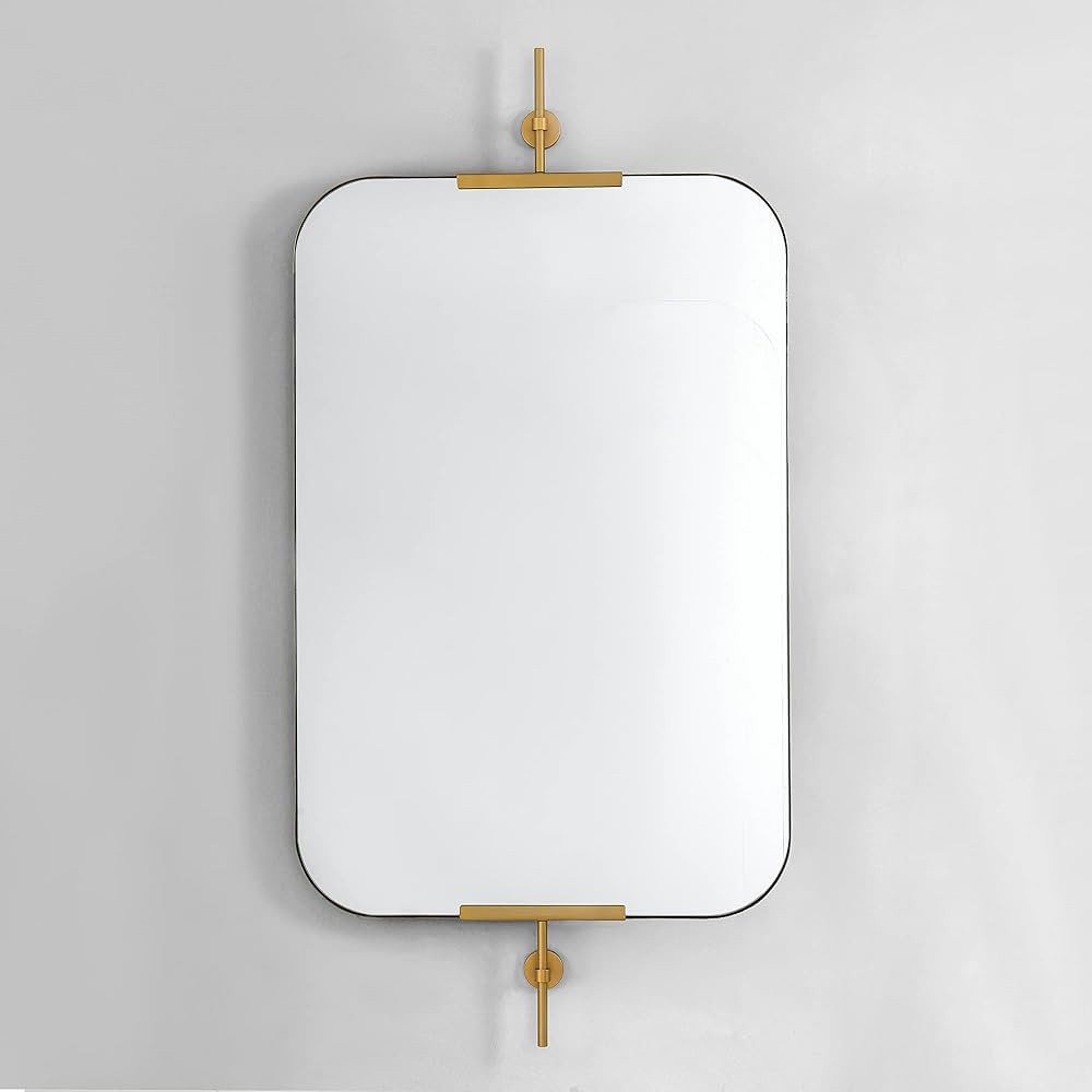 24×36 inch Farmhouse Large Gold Metal Framed Pivot Rectangle Bathroom Mirror Rounded Rectangluar... | Amazon (US)