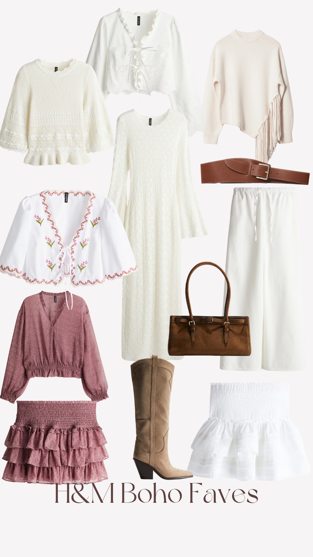 H&M Boho, Boho Style Tip, H&M Faves, Mini Skirt, Asymmetric Sweater, Knee Boot, Suede Bag, Embroidered Blouse, Spring Outfit  

 #LTKuk #LTKspring #LTKstyletip