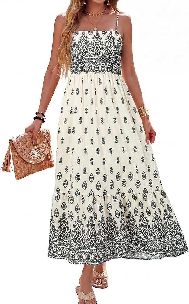 BerryGo Womens Summer Boho Maxi Dress 2026 Casual Empire Waist Spaghetti Strap Floral Beach Sundr... | Amazon (US)