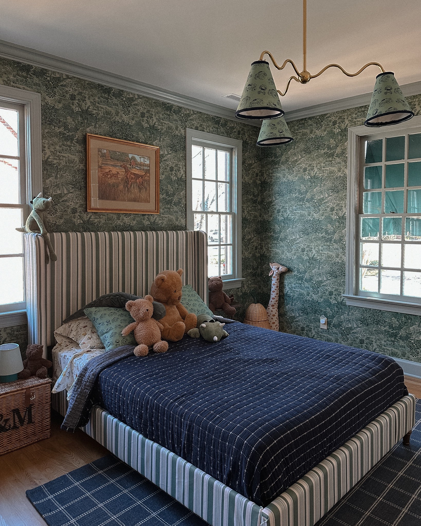 Fabric on the bed and light fixture personalizing this big boy room and keeping the charm. 🛻 

#LTKHome #LTKKids #LTKFamily